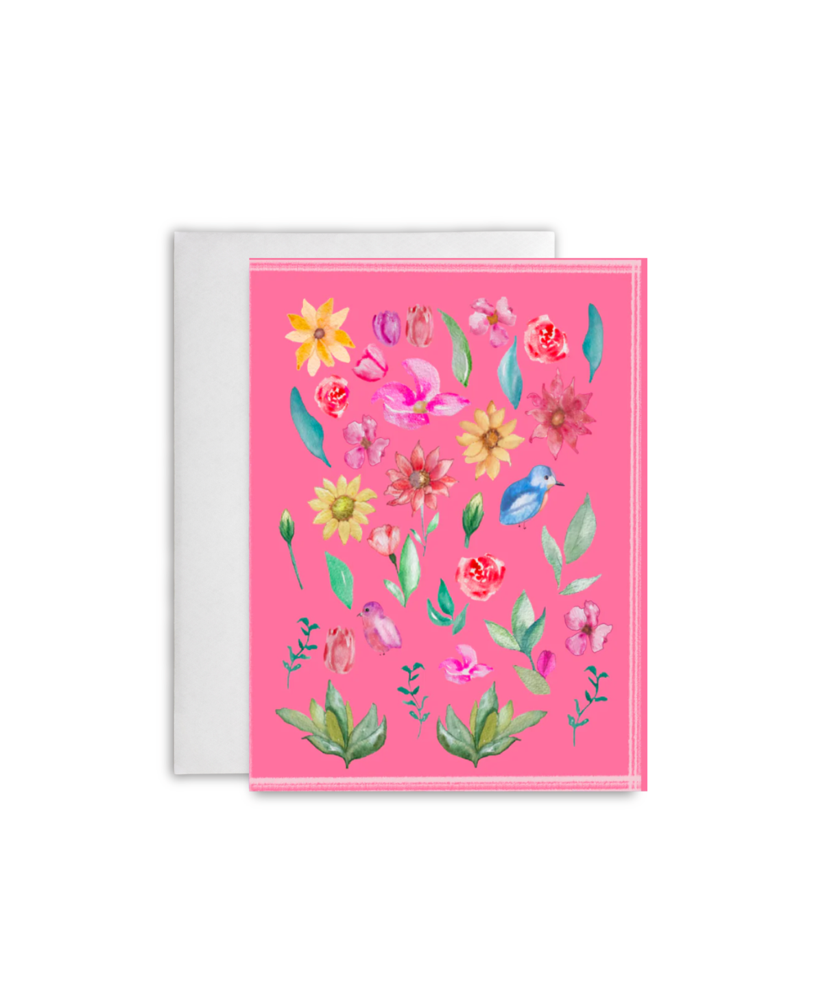 Floral bird greeting card featuring original artwork by Patricia Petrakis.